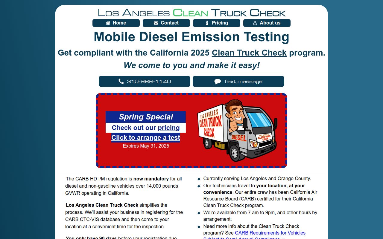 Carb Testing Los Angeles Clean Truck Check - Mobile CARB testing